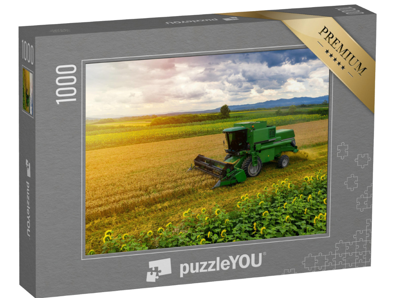 puzzle 1000 dílků „Kombajn při práci na pšeničném poli“