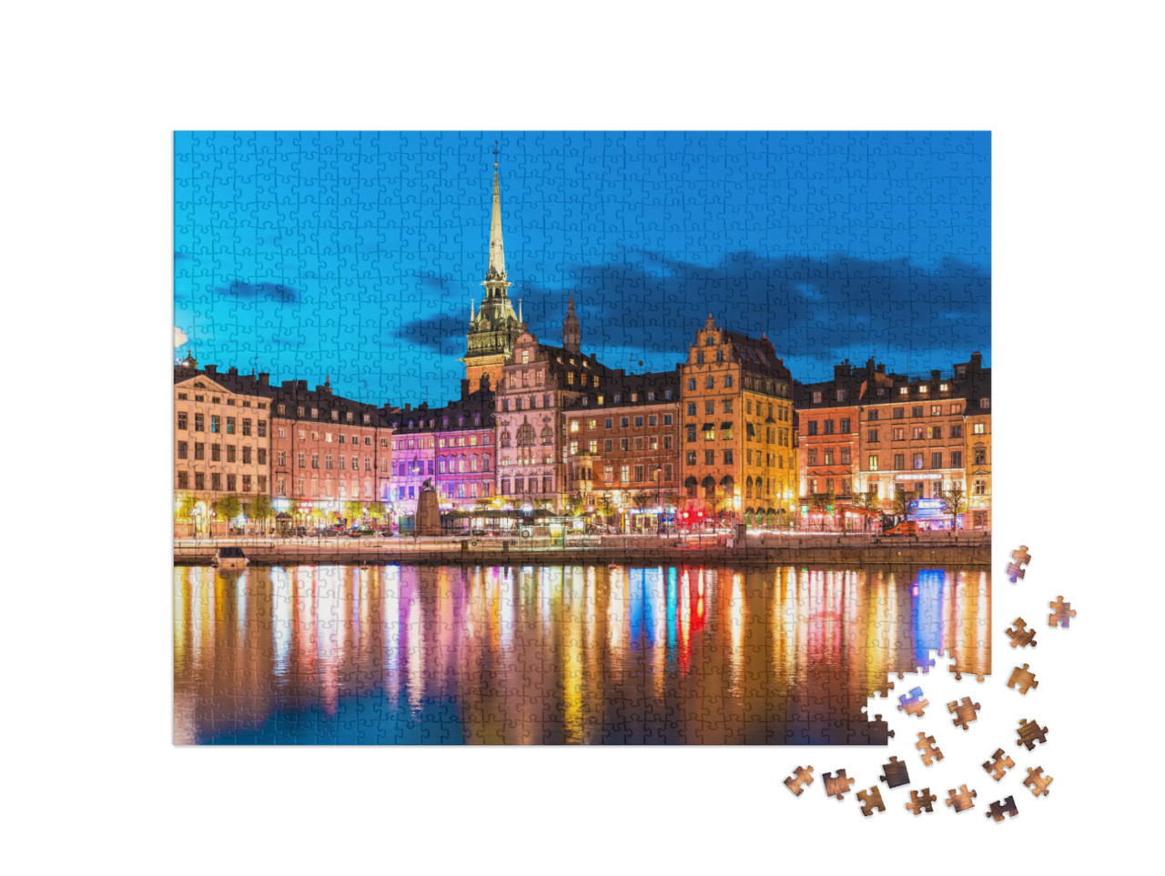 puzzle 1000 dílků „Letní noční panorama starého centra Stockholmu, Švédsko“