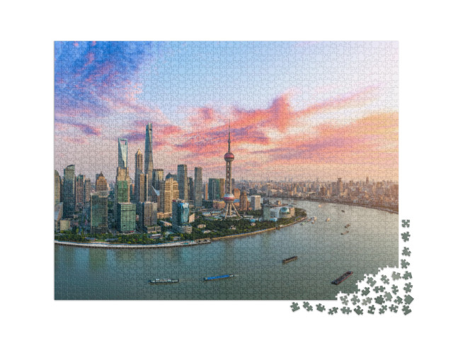 puzzle 2000 dílků „Letecký pohled na panorama Šanghaje ve večerním světle“