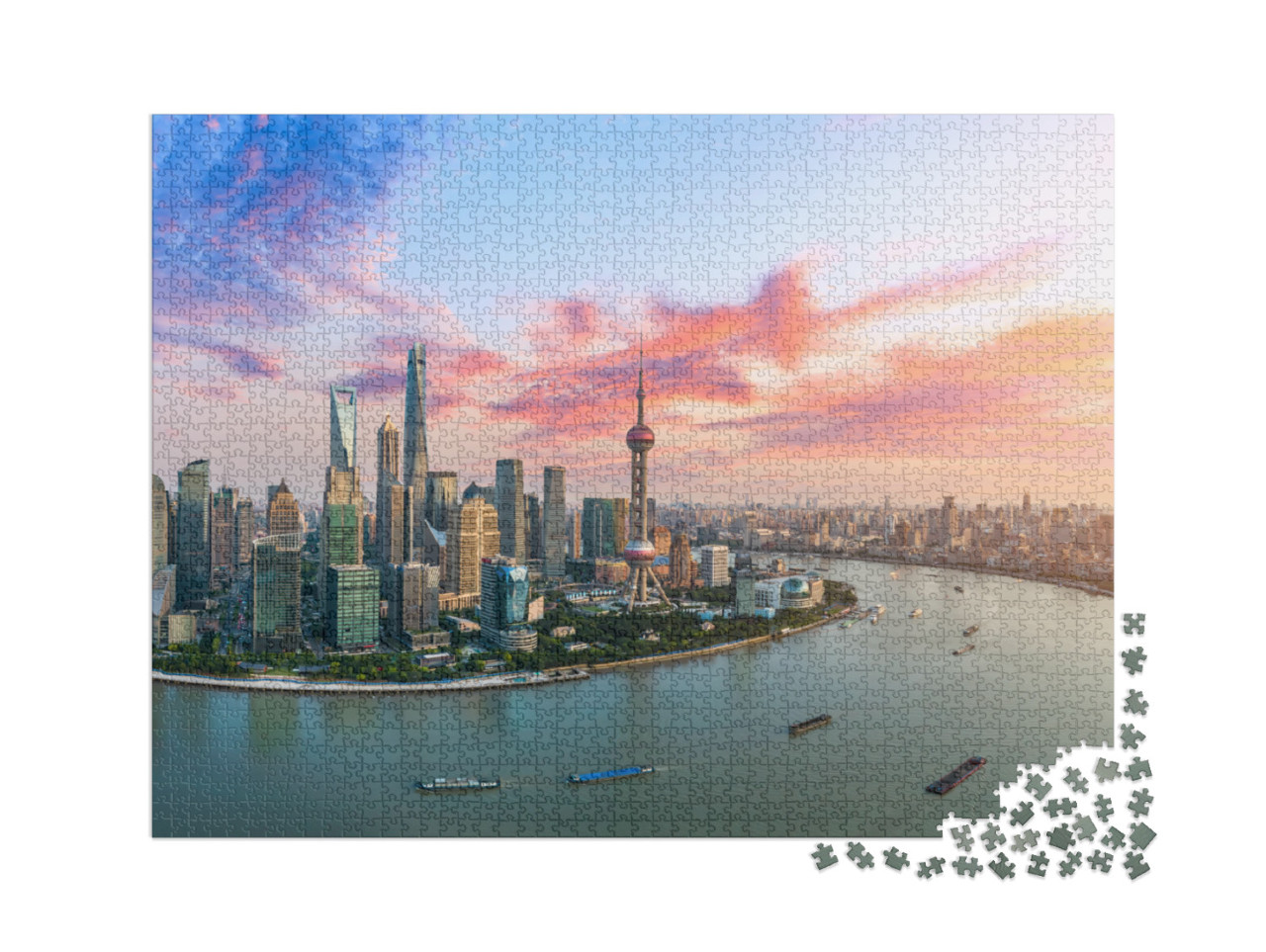 puzzle 2000 dílků „Letecký pohled na panorama Šanghaje ve večerním světle“