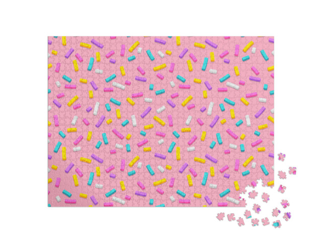 puzzle 1000 dílků „Bezešvý vzor růžové glazury Donut s mnoha dekorativními...“