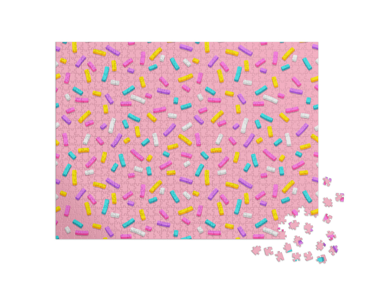 puzzle 1000 dílků „Bezešvý vzor růžové glazury Donut s mnoha dekorativními...“