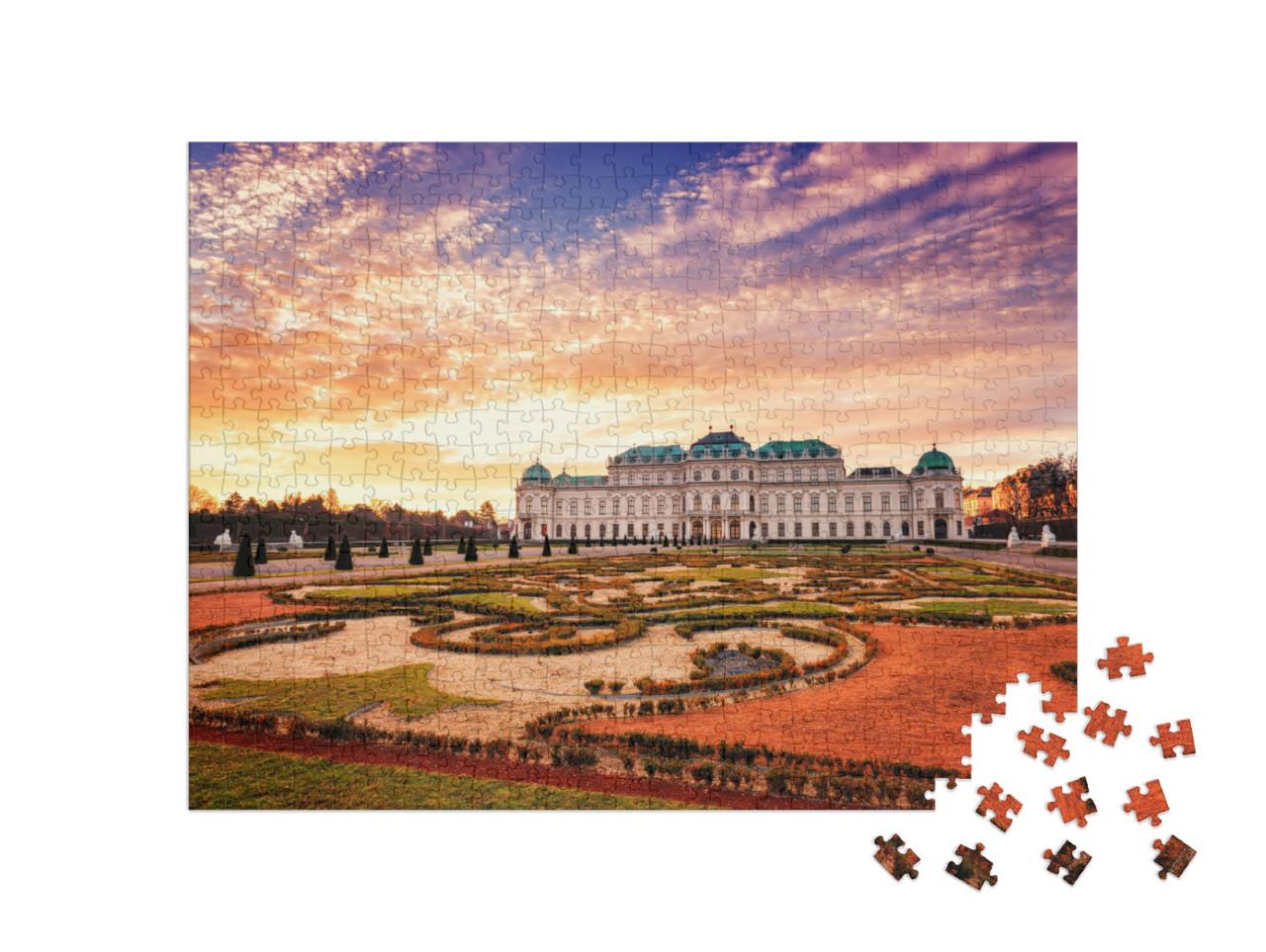 puzzle 500 dílků „Belvedér, Vídeň, pohled na Horní palác a královskou zahradu“