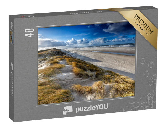 puzzle 48 dílků „Pohled z písečné duny na pobřeží Severního moře, Texel, Nizozemsko“