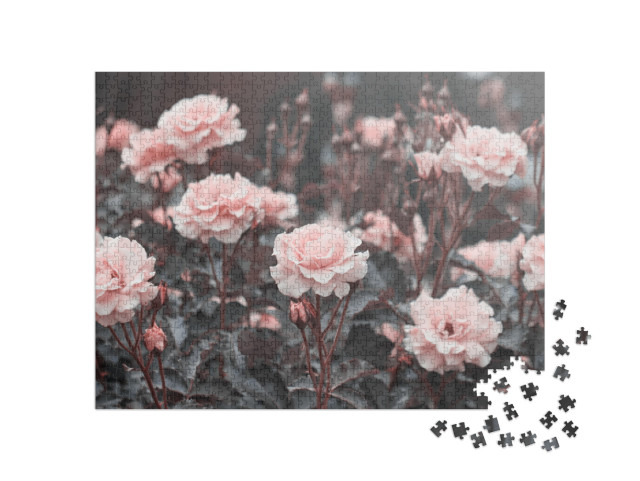 puzzle 1000 dílků „Jemné růžové růže v zahradě“