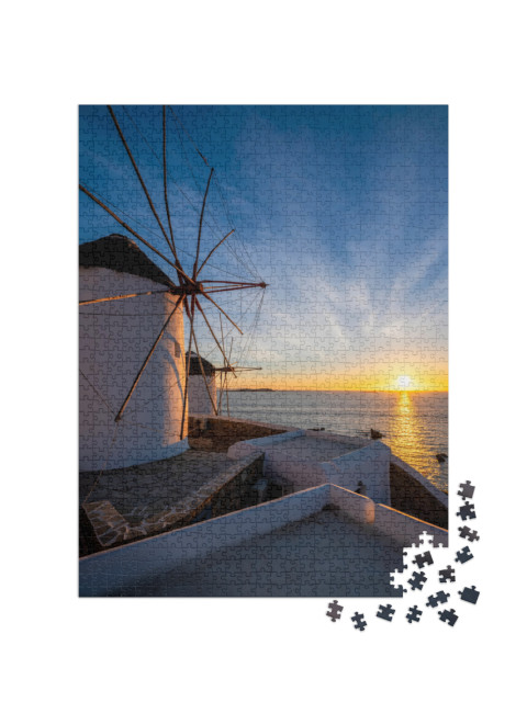 puzzle 1000 dílků „Větrné mlýny ve městě Chora, Mykonos“