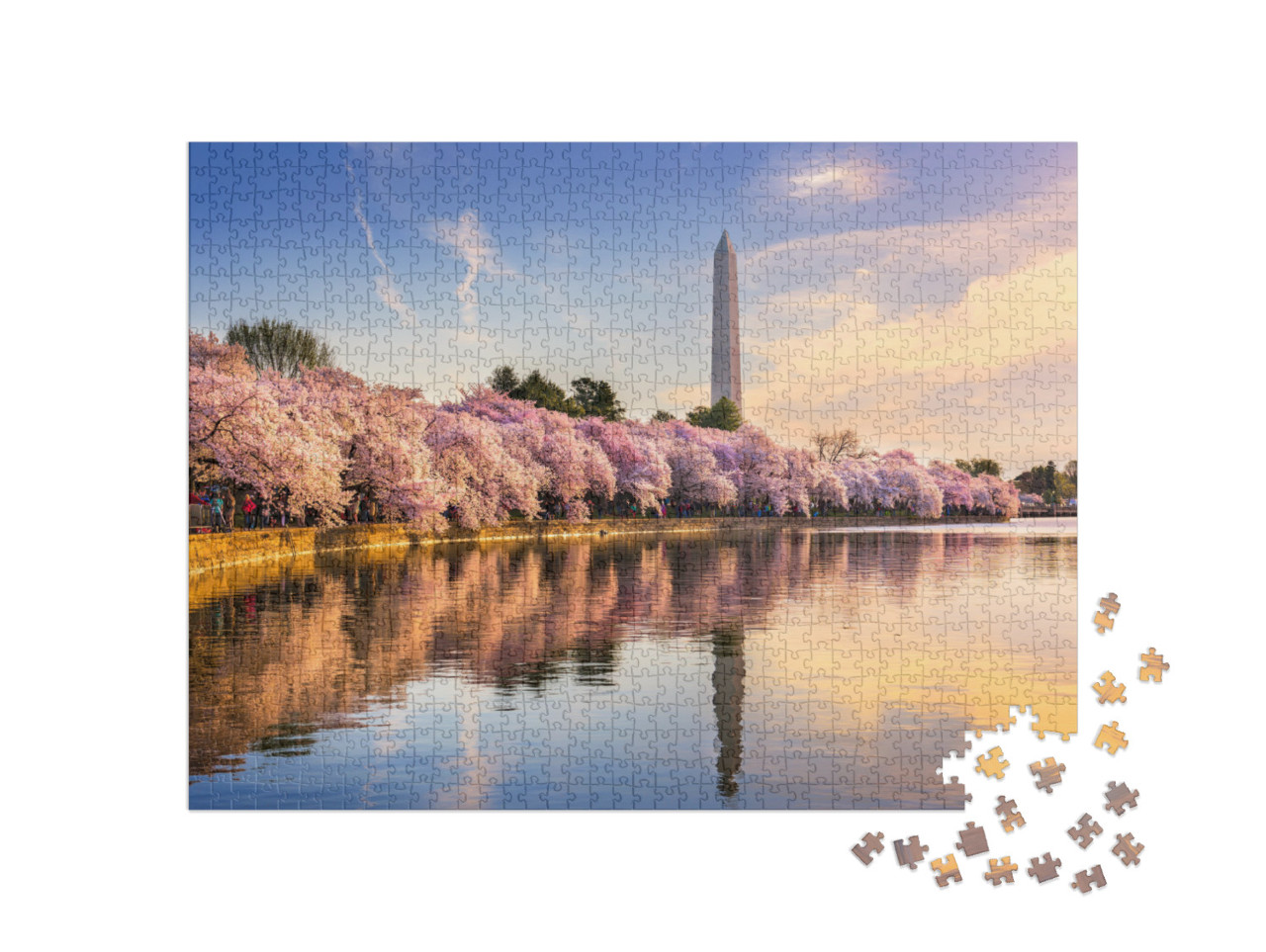 puzzle 1000 dílků „Přílivová nádrž s Washingtonovým památníkem na jaře, Washington DC, USA“