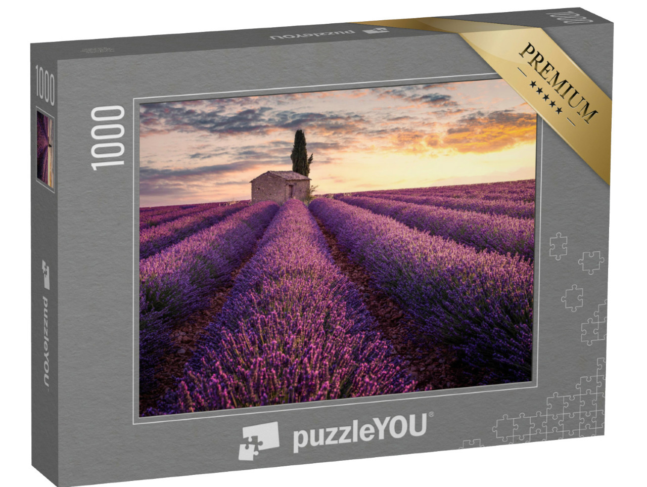 puzzle 1000 dílků „Malý domek uprostřed levandulových polí“