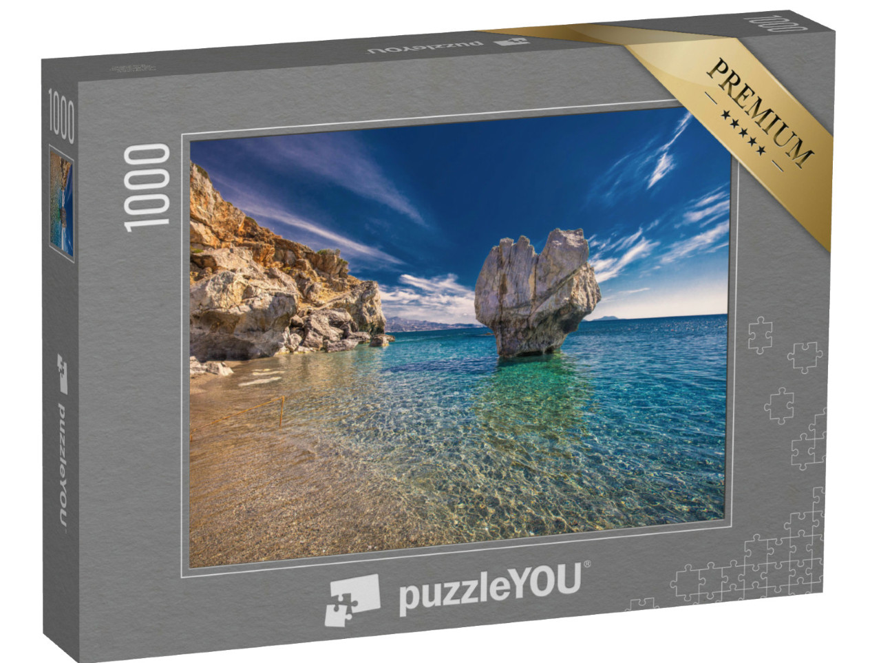 puzzle 1000 dílků „Preveli, pláž na ostrově Kréta s azurově modrou vodou, Řecko“