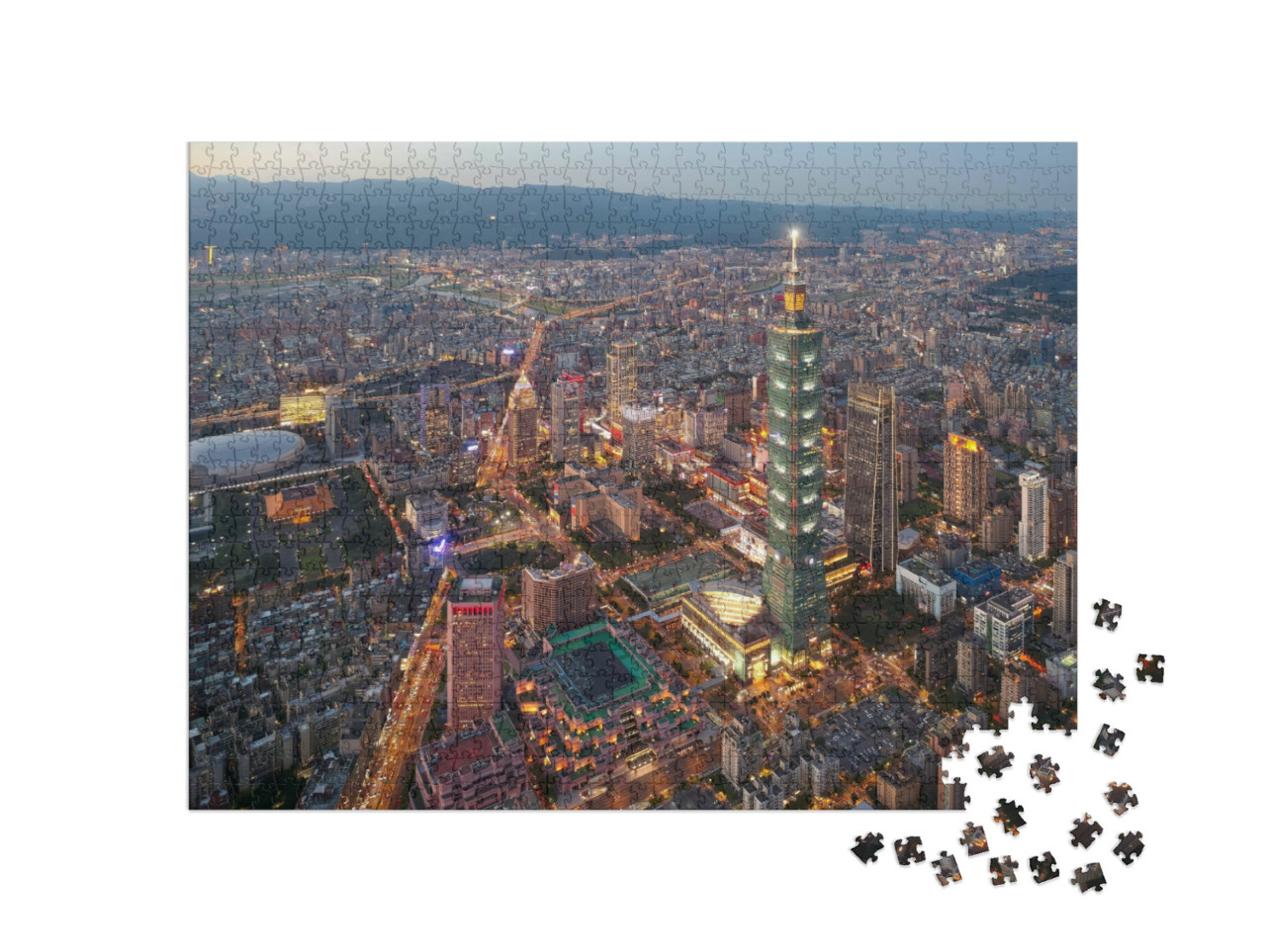 puzzle 1000 dílků „Panorama centra města Tchaj-pej, Tchaj-wan“