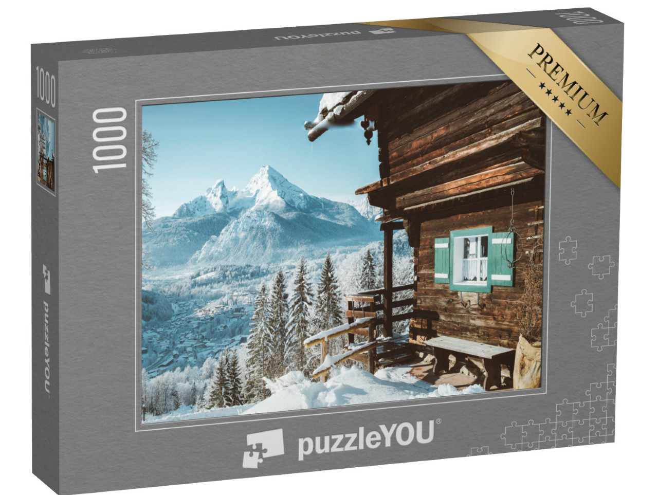 puzzle 1000 dílků „Idylická horská chata v zasněžených horách“