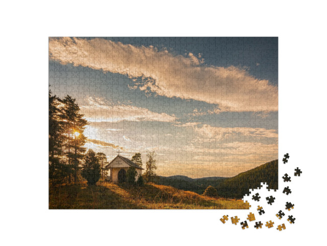 puzzle 1000 dílků „Večerní atmosféra nad kopci Krušných hor“