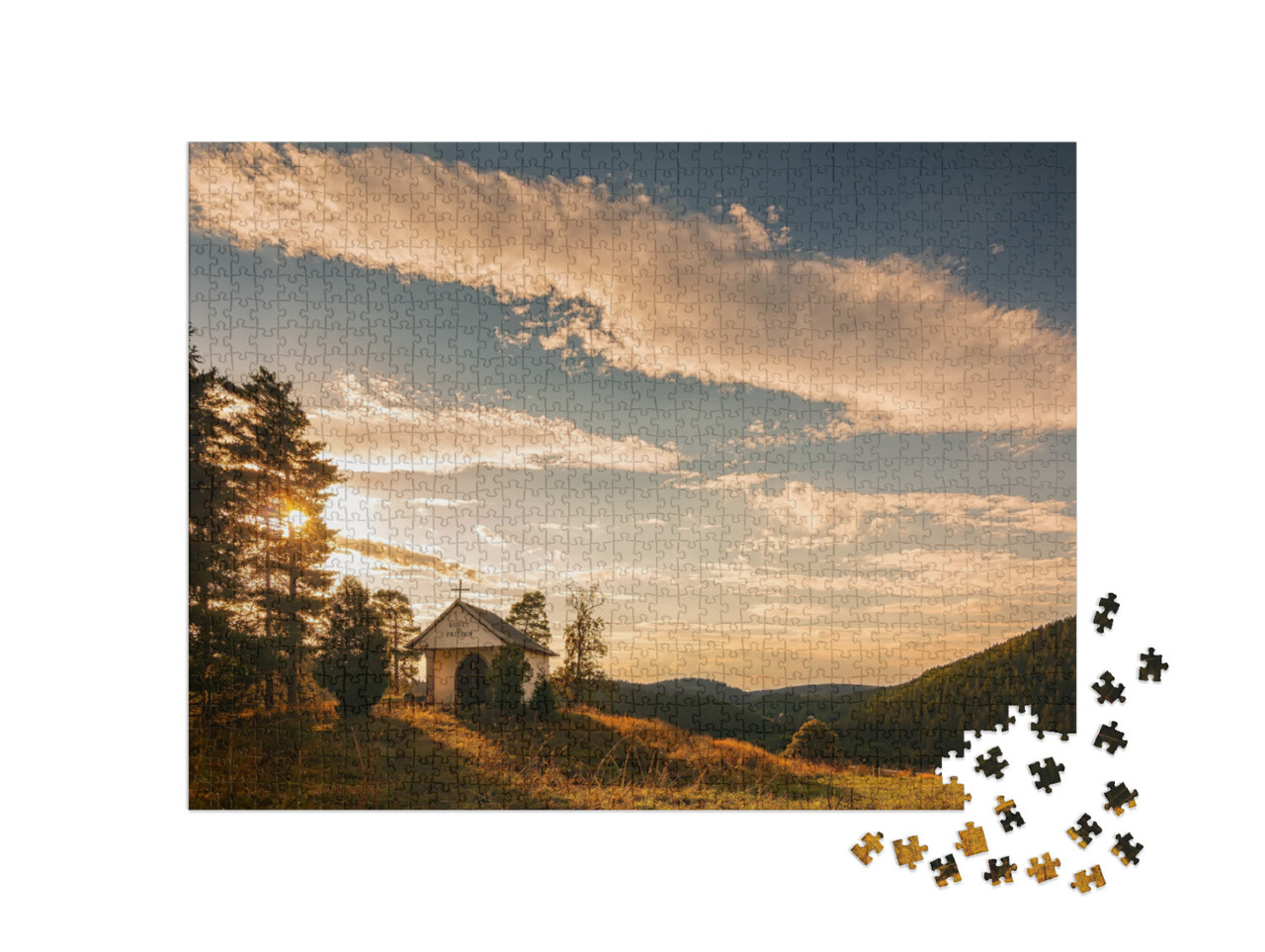 puzzle 1000 dílků „Večerní atmosféra nad kopci Krušných hor“