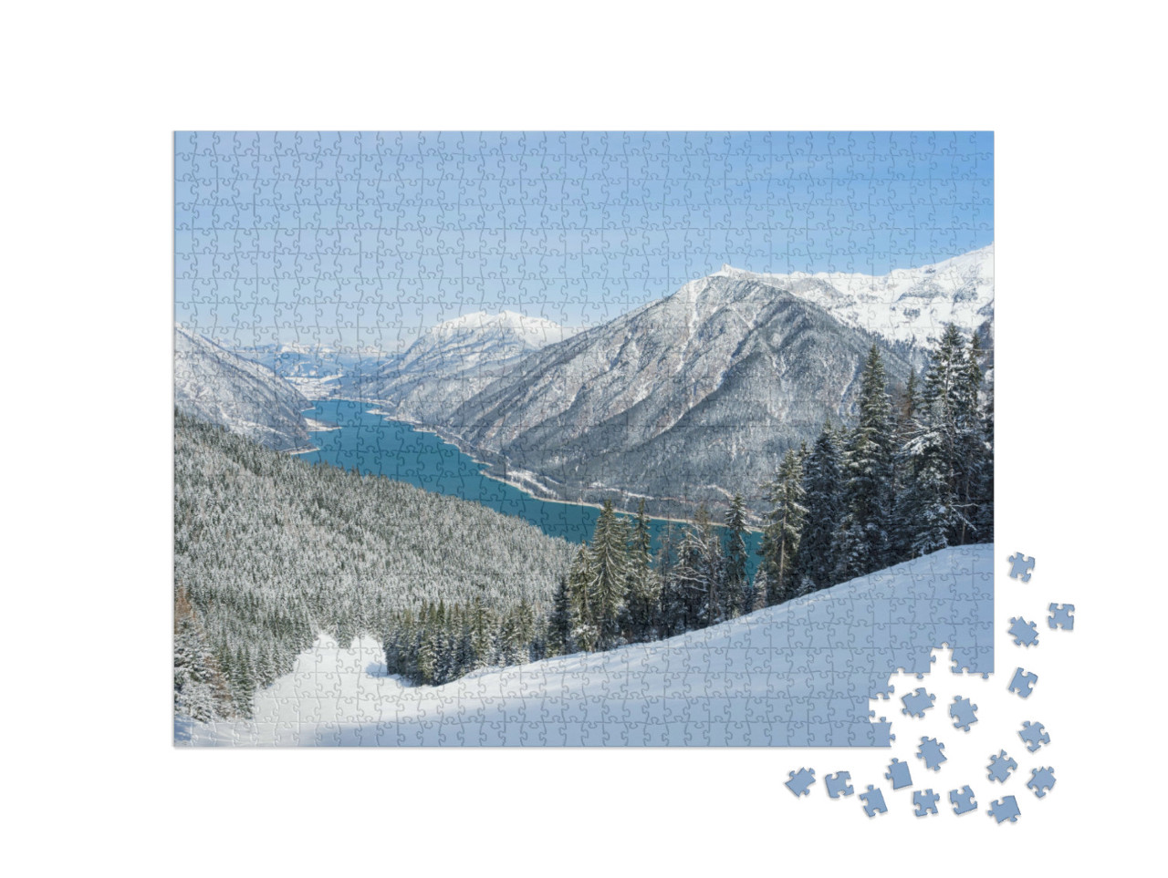 puzzle 1000 dílků „Úchvatná sjezdovka u jezera Achensee, Tyrolsko, Rakousko“