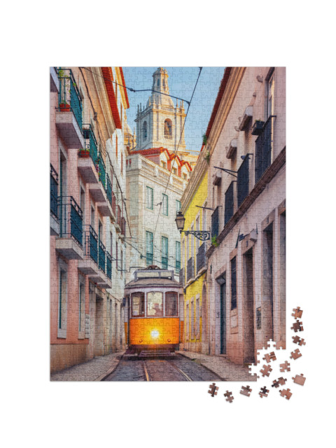 puzzle 1000 dílků „Lisabonská ulice s historickou tramvají, Portugalsko“