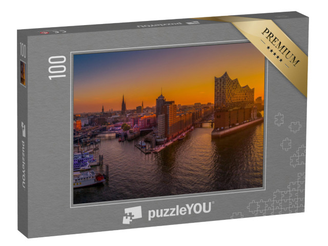 puzzle 100 dílků „Východ slunce nad Hamburkem s koncertním sálem Elbphilharmonie“