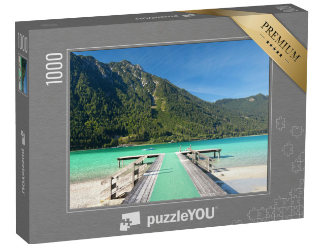 puzzle 1000 dílků „Stará dřevěná lávka na jezeře Achensee v Rakousku“