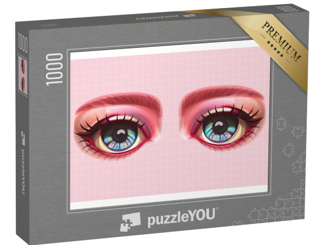 puzzle 1000 dílků „Kreslené oči postav, oči anime dívky, velké duhové oči...“