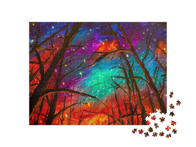 puzzle 1000 dílků „Akrylová malba: Noční krajina“