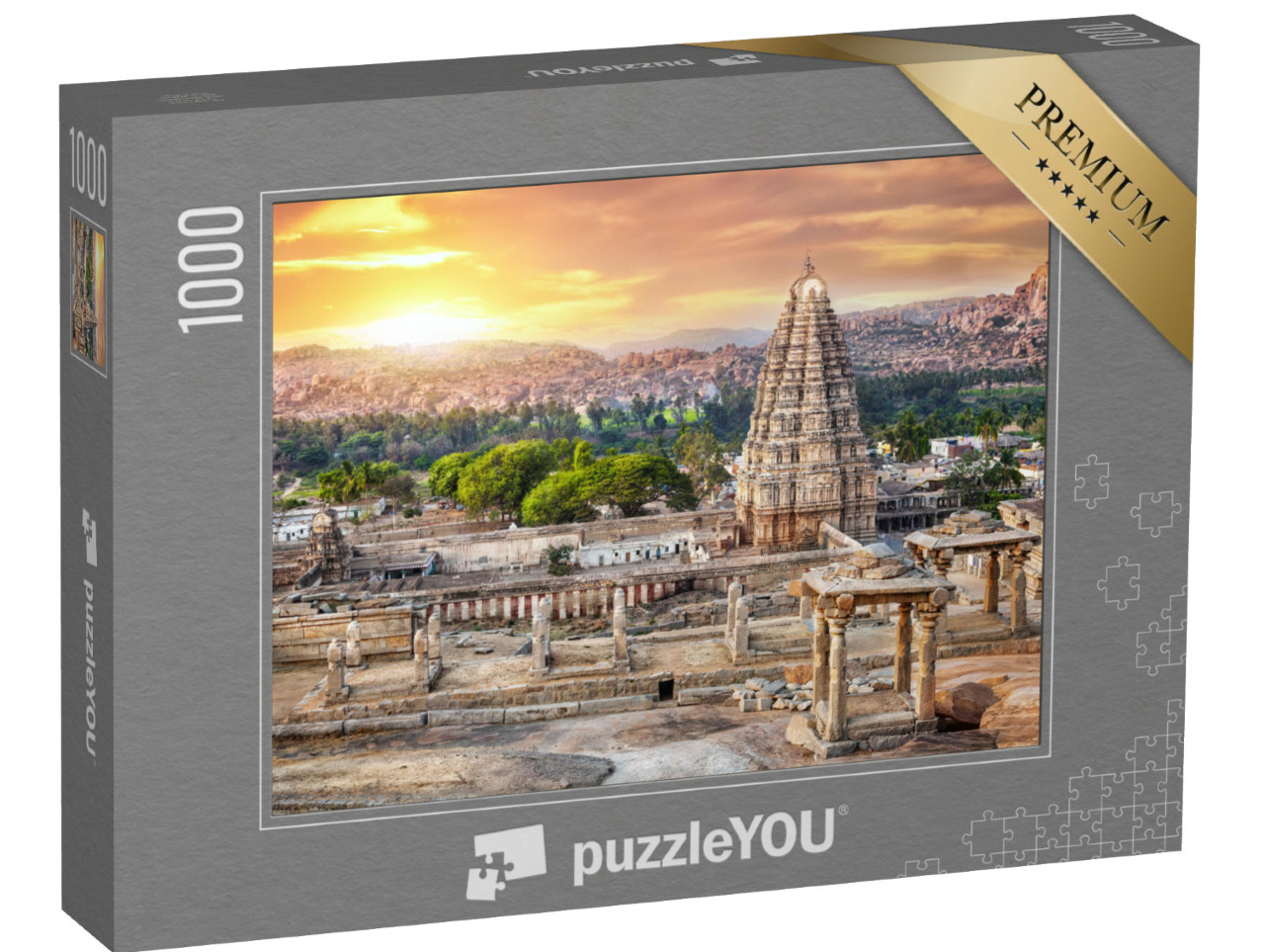 puzzle 1000 dílků „Západ slunce u chrámu Virupakša v Hampi, Karnátaka, Indie“