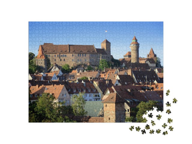 puzzle 1000 dílků „Zámek Kaiserburg v Norimberku v Bavorsku, Německo se starým městem v létě“