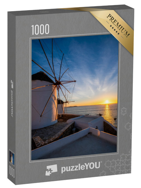 puzzle 1000 dílků „Větrné mlýny ve městě Chora, Mykonos“