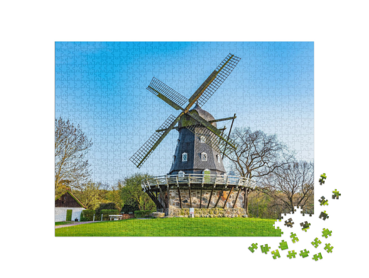 puzzle 1000 dílků „Středověký větrný mlýn u hradu Malmö ve Švédsku“
