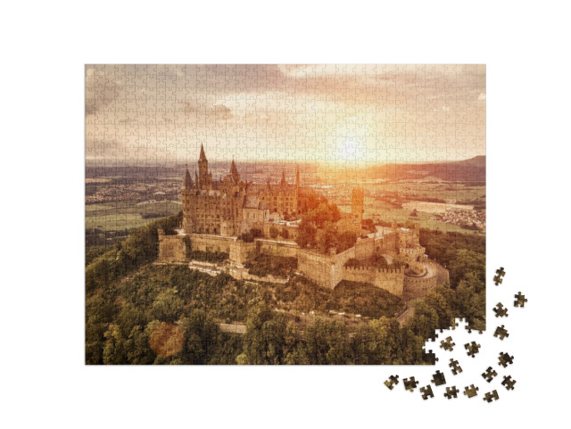 puzzle 1000 dílků „Zámek Hohenzollern při západu slunce, Švábsko-Alba“