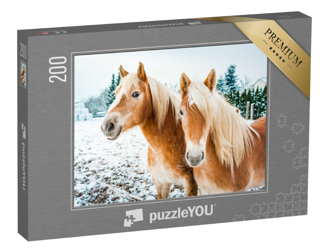 puzzle 200 dílků „Haflingští koně na zasněžené louce“