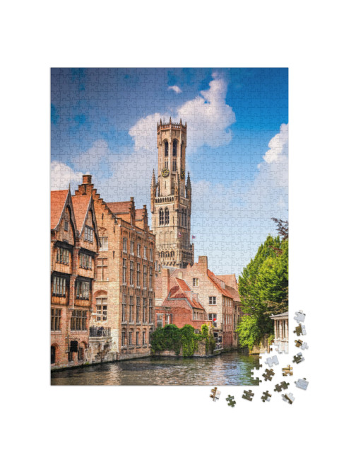 puzzle 1000 dílků „Scenérie s vodním kanálem v Bruggách, Belgie“