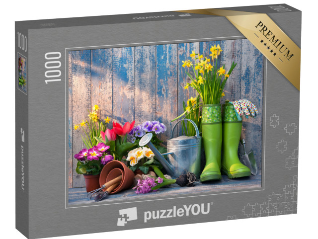 puzzle 1000 dílků „Zahradní nářadí a květiny na terase“