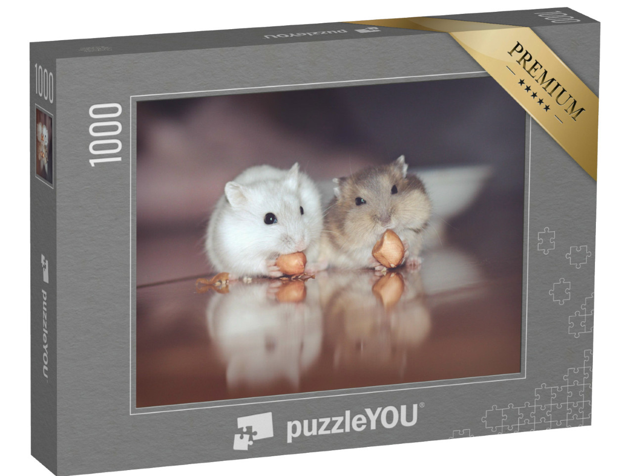 puzzle 1000 dílků „Dva roztomilí ruští křečci okusují ořechy“