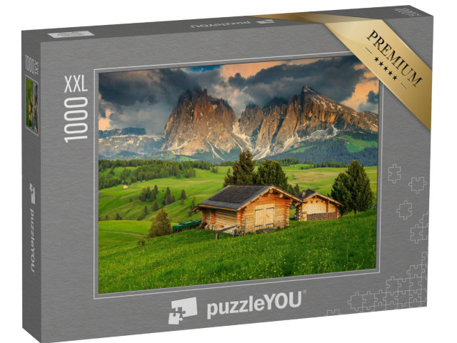 puzzle 1000 dílků XXL „Jaro na Alpe di Siusi se skupinou Sassolungo, Dolomity, Itálie“