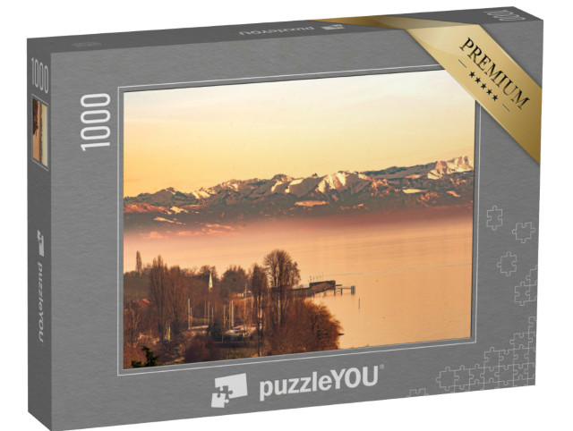 puzzle 1000 dílků „Večerní záře na Bodamském jezeře se švýcarskými Alpami“