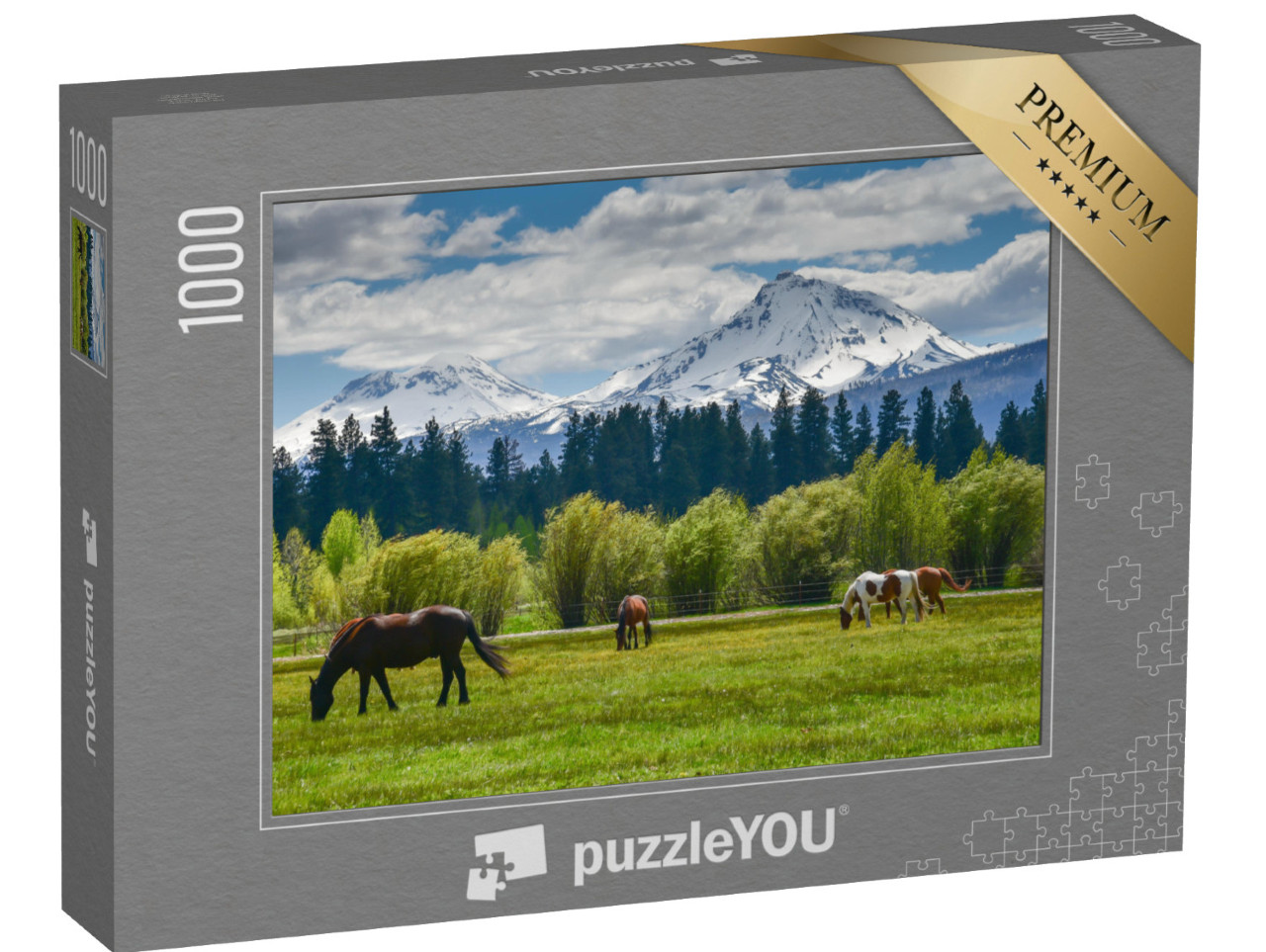 puzzle 1000 dílků „Koně v Kaskádovém pohoří, Oregon, USA“