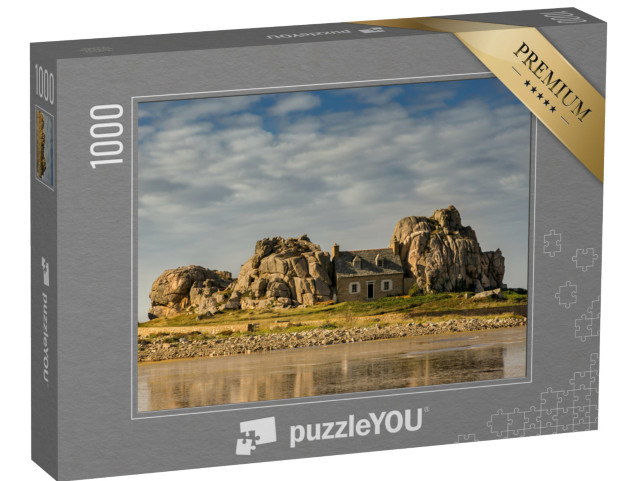 puzzle 1000 dílků „Malebný dům mezi skalami, Bretaň, Francie“