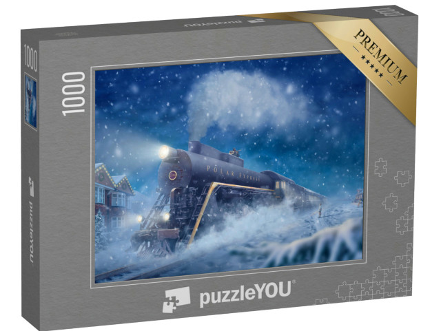 puzzle 1000 dílků „Polární expres v zasněžené krajině, malý chlapec, muž ve vlaku“