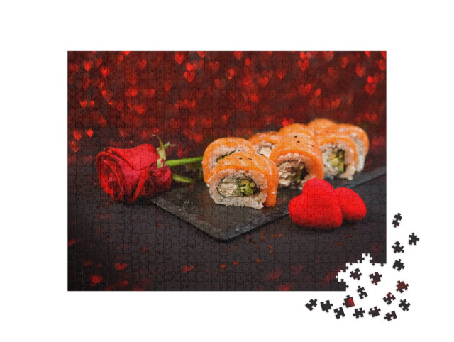 puzzle 1000 dílků „Sushi rolky na černém talíři“