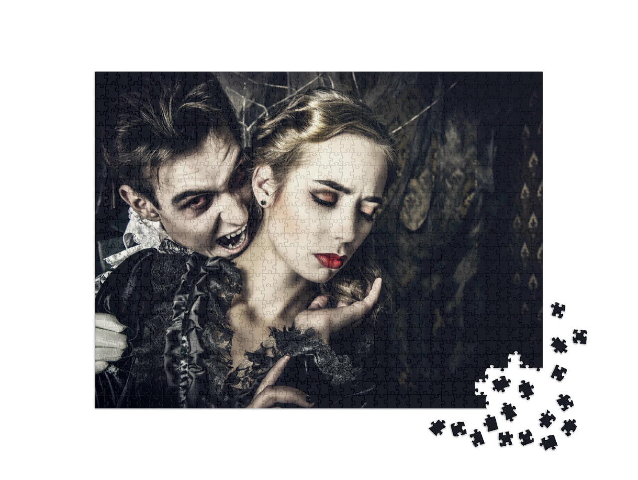 puzzle 1000 dílků „Upír ve středověkém oděvu kousne ženu“