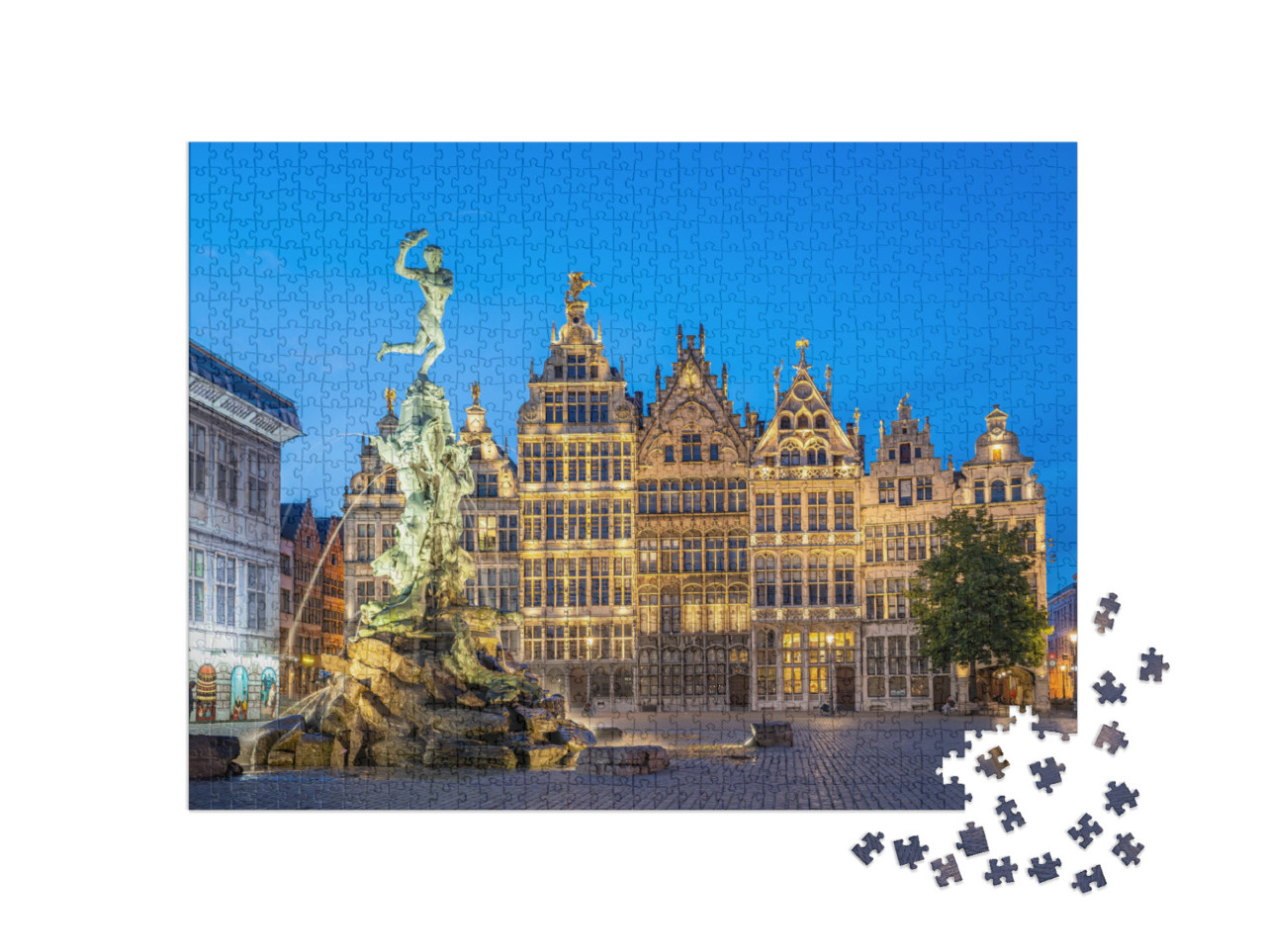 puzzle 1000 dílků „Grote Markt v noci, Antverpy, Belgie“