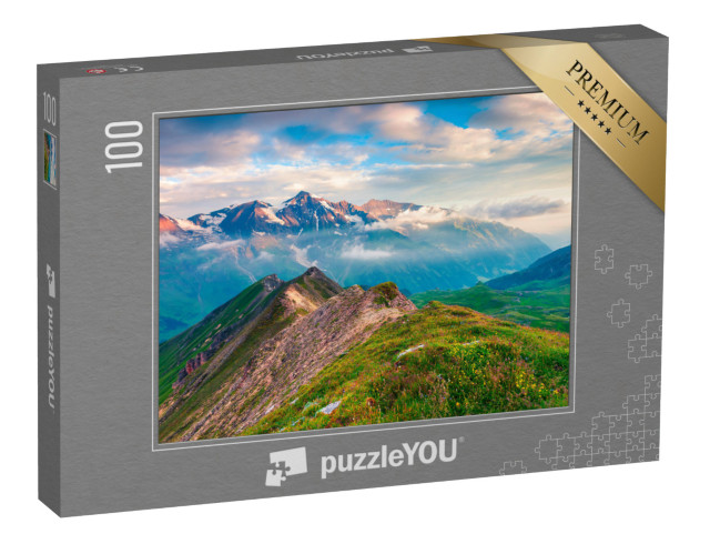 puzzle 100 dílků „Letní ráno na Grossglockneru: vysokohorská silnice, Salcburk, Rakousko“
