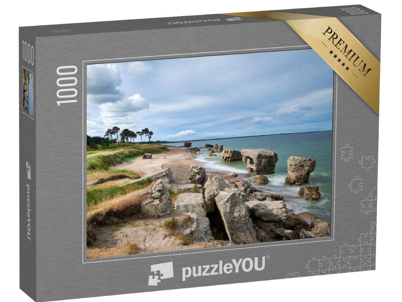 puzzle 1000 dílků „Zříceniny bunkrů na pláži Baltského moře, Karosta, Liepaja, Lotyšsko“