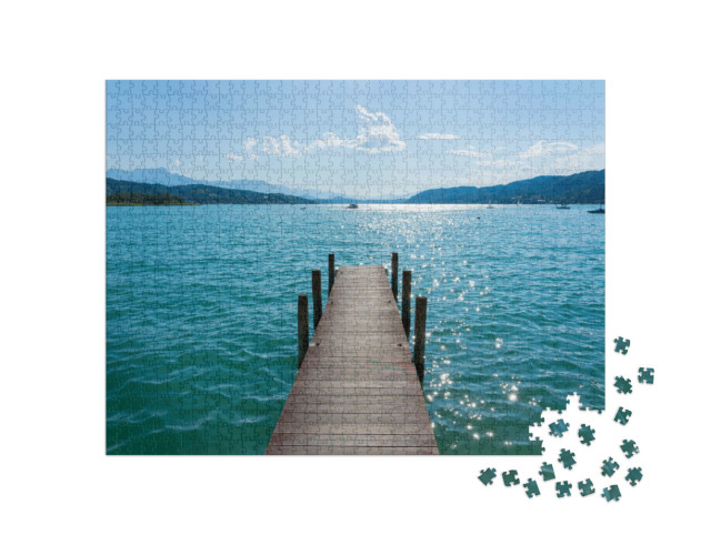 puzzle 1000 dílků „Přístav na jezeře Wörthersee v Korutanech, Rakousko“