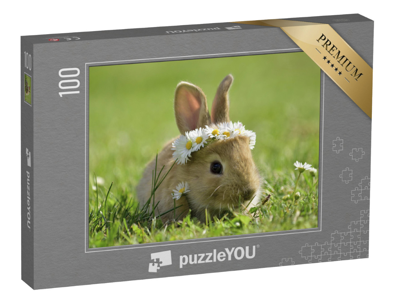 puzzle 100 dílků „Roztomilý králíček s věncem ze sedmikrásek“