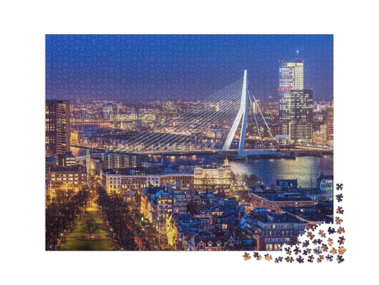 puzzle 2000 dílků „Panorama Rotterdamu s Erasmovým mostem, Nizozemsko“