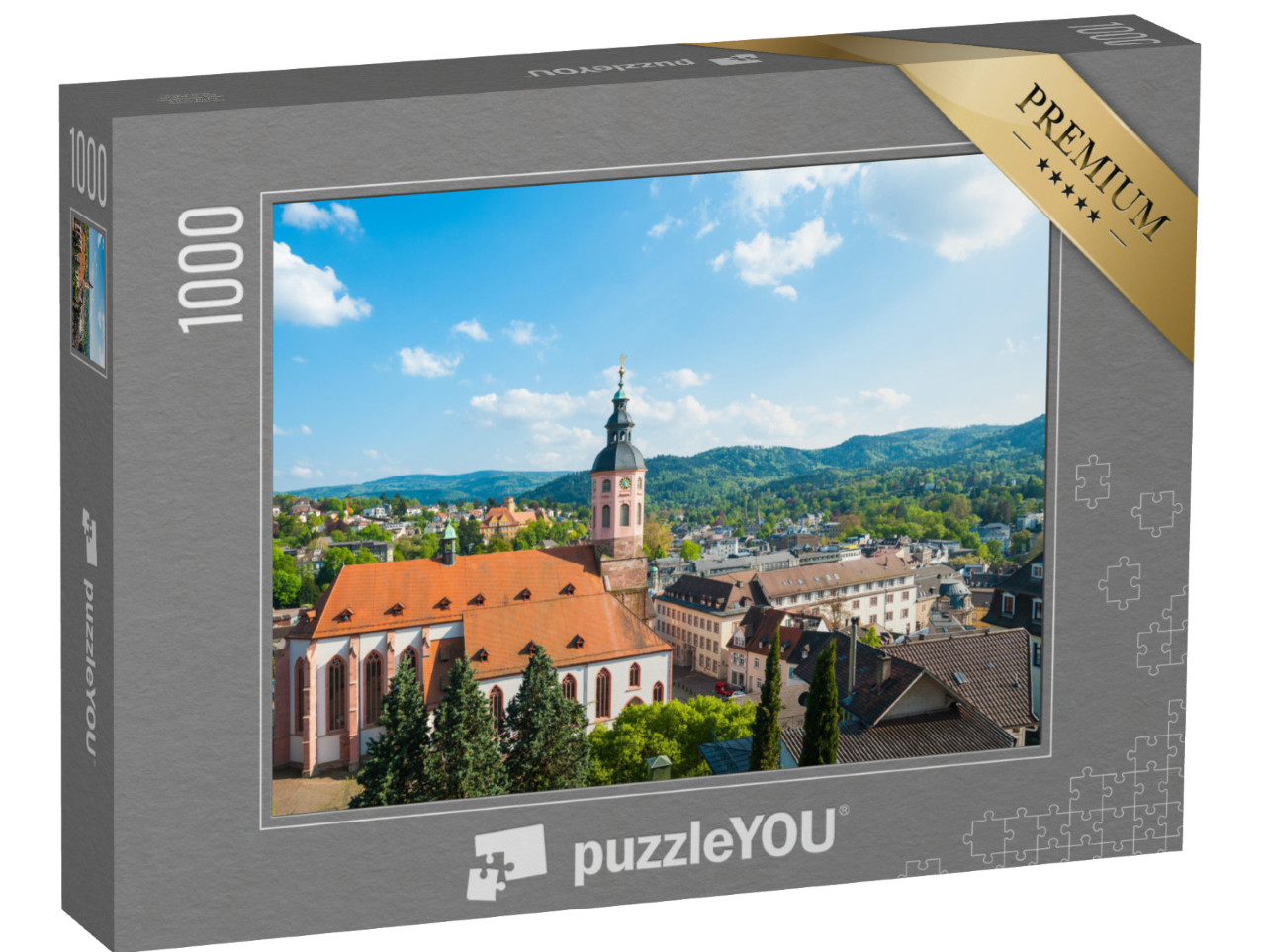 puzzle 1000 dílků „Pohled na město s kolegiátním kostelem, Baden-Baden, Německo“