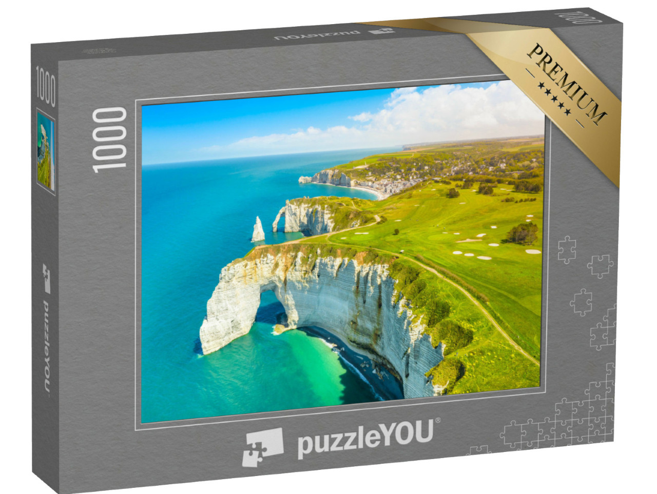 puzzle 1000 dílků „Panoramatická krajina na útesech Etretat, Normandie, Francie“
