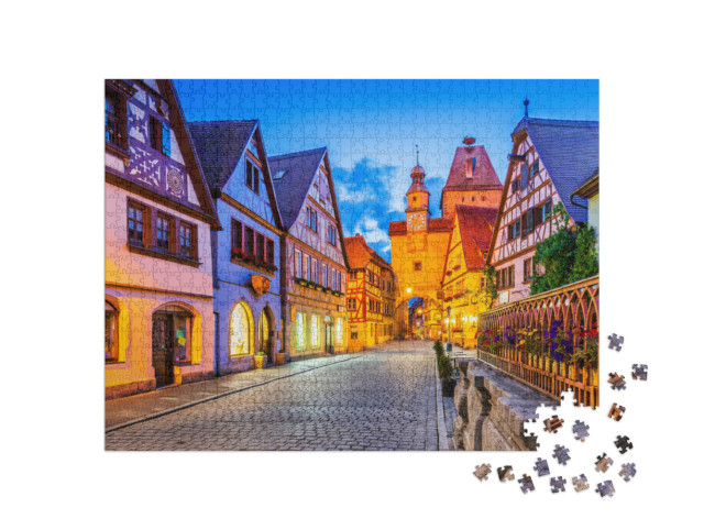 puzzle 1000 dílků „Rothenburg ob der Tauber v noci“