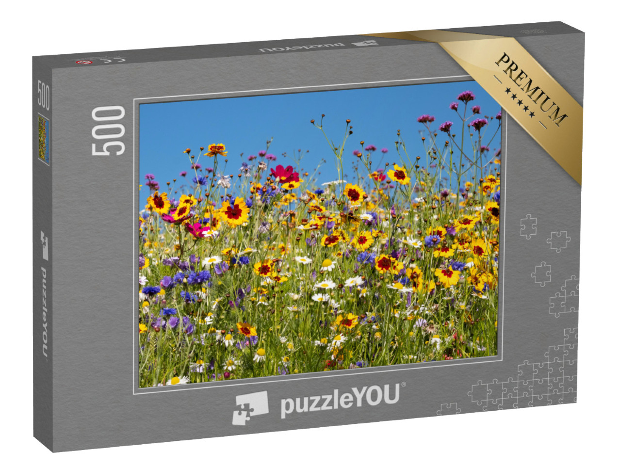 puzzle 500 dílků „Barevné divoké květiny kvetou před zahradou Savill Garden, Egham, Surrey“