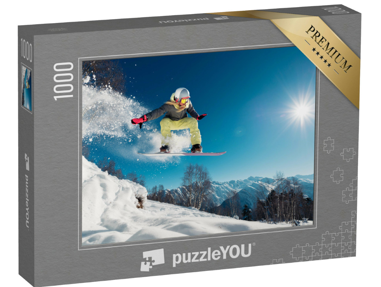 puzzle 1000 dílků „Snowboardista skáče“